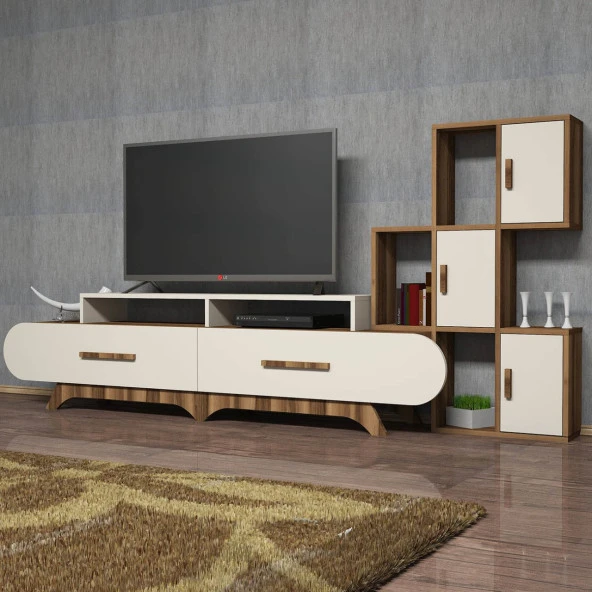 Variant Mobilya Flora Duvar Raflı Tv Ünitesi - Ceviz / Krem ürün görseli 1