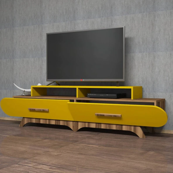 Variant Mobilya Flora Tv Ünitesi - Ceviz / Sarı - Resim 2