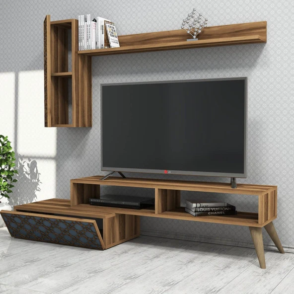Variant Mobilya Planet Tv Ünitesi - Ceviz / Mavi - Resim 2