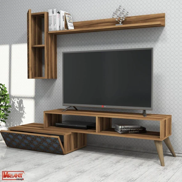 Variant Mobilya Planet Tv Ünitesi Ve Orta Sehpa Takımı - Ceviz / Mavi ürün görseli 1