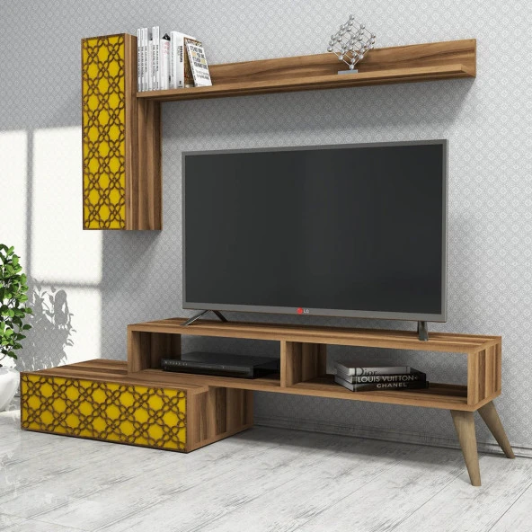 Variant Mobilya Planet Tv Ünitesi - Ceviz / Sarı - Resim 2