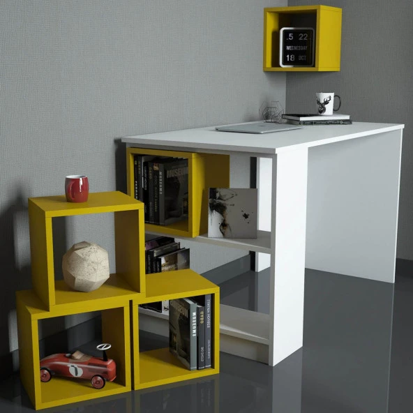Variant Mobilya Box Çalışma Masası - Beyaz / Sarı (Kutu) ürün görseli 1