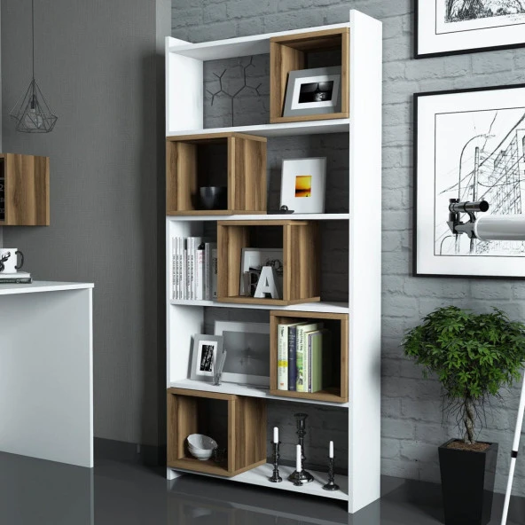 Variant Mobilya Box Kitaplık - Beyaz / Ceviz (Kutu) - Resim 3