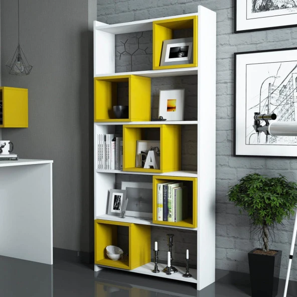 Variant Mobilya Box Kitaplık - Beyaz / Sarı (Kutu) - Resim 2