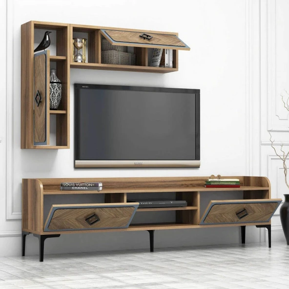 Variant Mobilya Samba Tv Ünitesi - Ceviz / Mavi - Resim 2