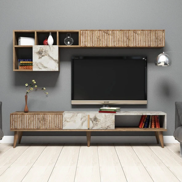 Variant Mobilya Milan Tv Ünitesi - Ceviz / Beyaz Mermer ürün görseli 1