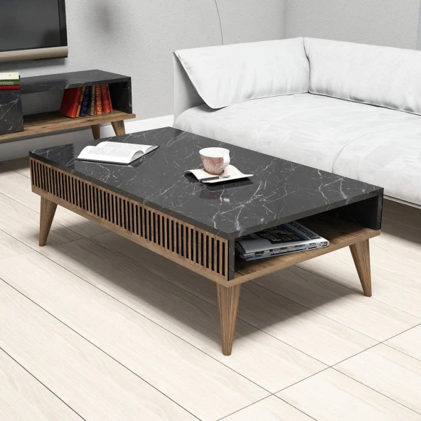 Variant Mobilya Milan Orta Sehpa - Ceviz / Siyah Mermer ürün görseli 1