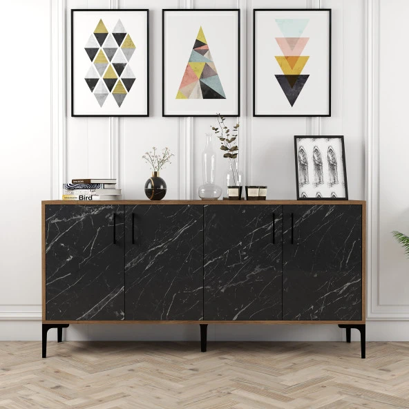 Variant Mobilya Kiev 160Cm Konsol - Ceviz / Siyah Mermer ürün görseli 1