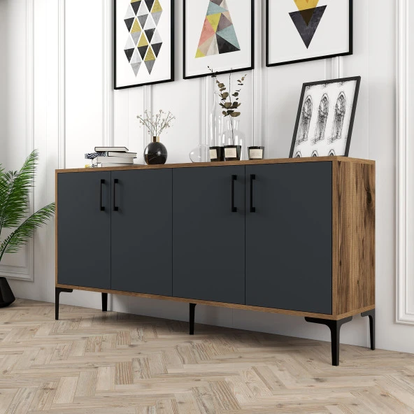 Variant Mobilya Kiev 160Cm Konsol - Ceviz / Antrasit - Resim 4