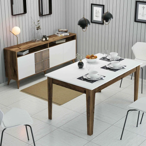 Variant Mobilya Milan Yemek Odası Takımı - Ceviz / Beyaz ürün görseli 1