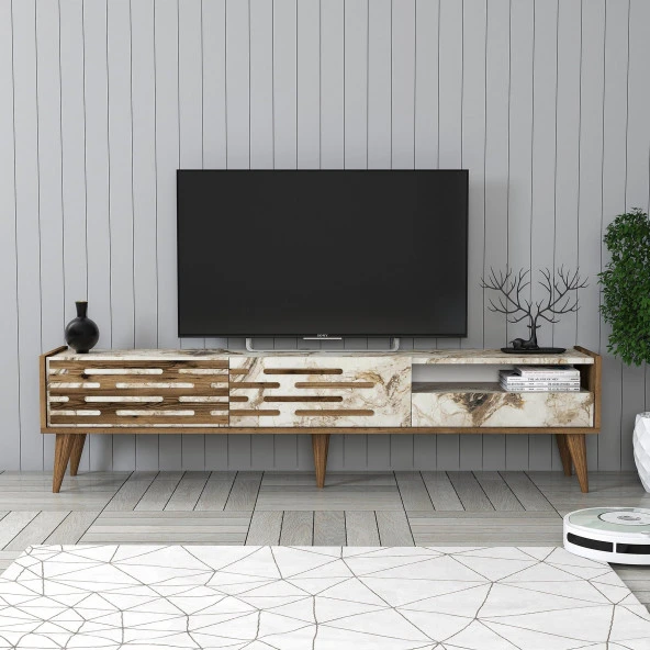 Variant Mobilya Valensiya Alt Tv Ünitesi - Ceviz / Beyaz Mermer ürün görseli 1