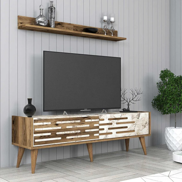 Variant Mobilya Valensiya 140Cm Tv Ünitesi - Ceviz / Beyaz Mermer ürün görseli 1