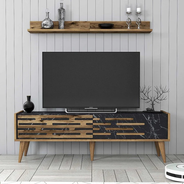 Variant Mobilya Valensiya 140Cm Tv Ünitesi - Ceviz / Siyah Mermer ürün görseli 1