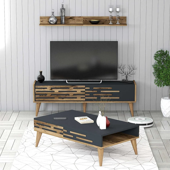 Variant Mobilya Valensiya 140Cm Tv Ünitesi Ve Orta Sehpa Takımı - Ceviz / Antrasit ürün görseli 1