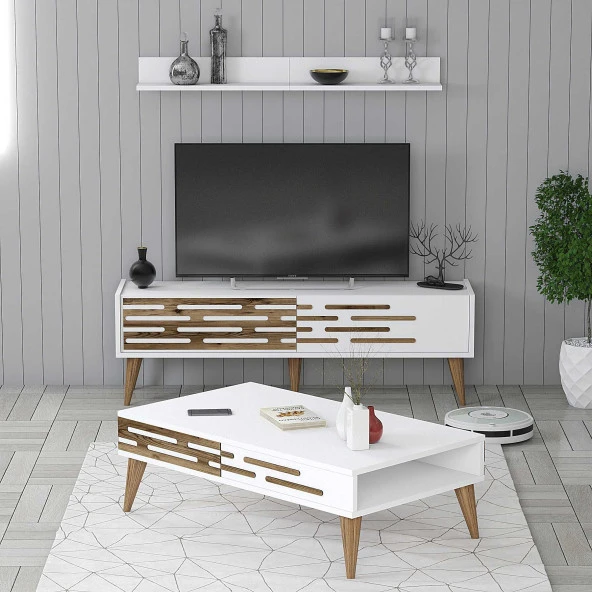 Variant Mobilya Valensiya 140Cm Tv Ünitesi Ve Orta Sehpa Takımı - Beyaz / Beyaz ürün görseli 1