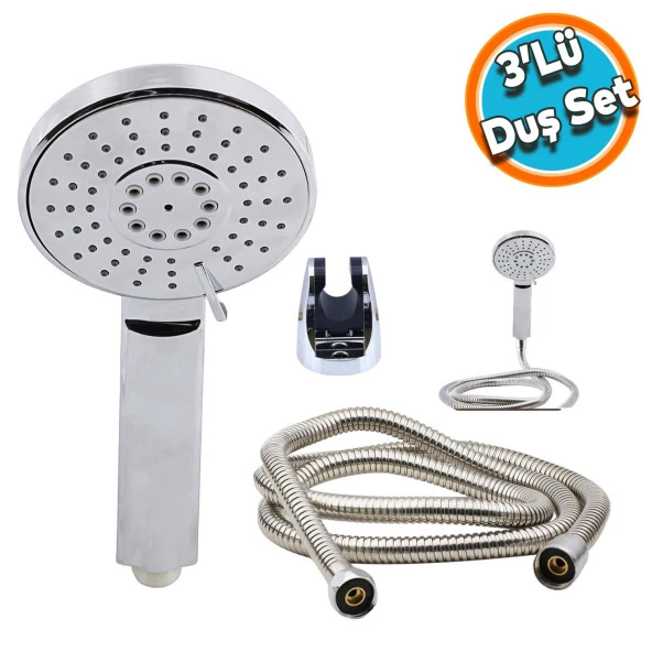 Duş Seti Spiral Fişkiye Banyo Duş Başlığı Set Fiskiyesi Telefonu Fonksiyonlu Klasik Başlık Metal Hortum ürün görseli 1