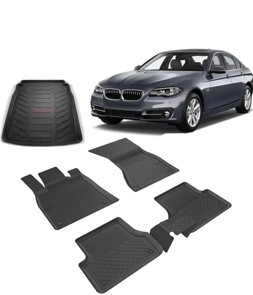 BMW 5 Seri  F10  2013-2016 4.5D Havuzlu Paspas ve Rizline 3D Bagaj Havuzu Siyah ürün görseli 1