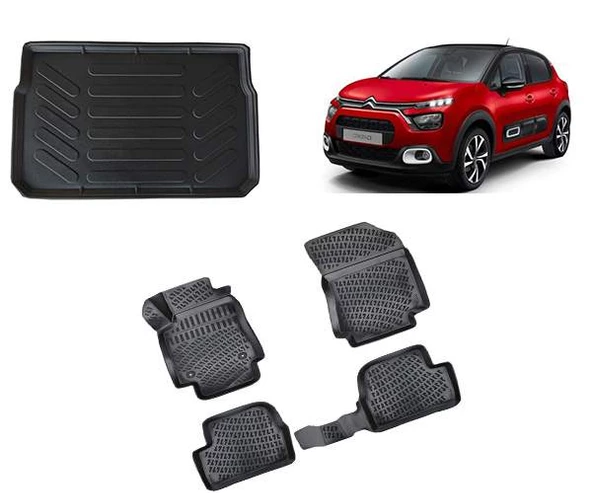 Citroen C3 2016 ve Sonrası Rizline 3D Havuzlu Paspas Bagaj Havuzu Set ürün görseli 1