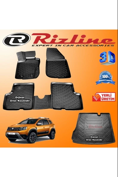 Dacia DUSTER 4x2 2018 +Rizline 3D Bagaj Havuzu ve Paspas Set Siyah ürün görseli 1