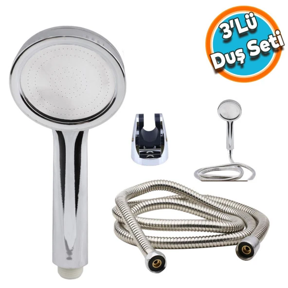 Duş Seti Spiral Fişkiye Banyo Duş Başlığı Set Fiskiyesi Telefonu Yuvarlak Klasik Başlık Metal Hortum ürün görseli 1