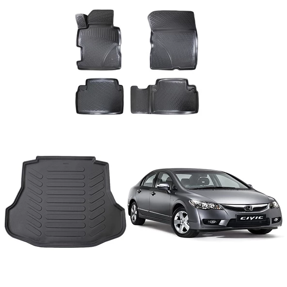 Honda Civic 2006-2012 Rizline 3D Havuzlu Paspas ve Bagaj Havuzu Siyah ürün görseli 1