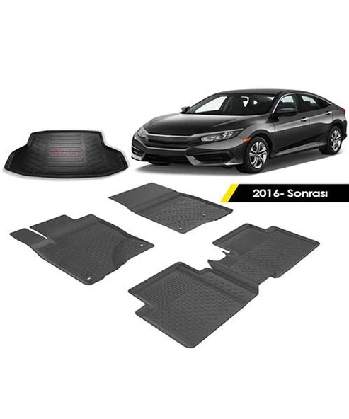 Honda Civic Sedan  2016-2021 Sahler 4.5D Paspas Rizline 3D Bagaj Havuzu Set ürün görseli 1
