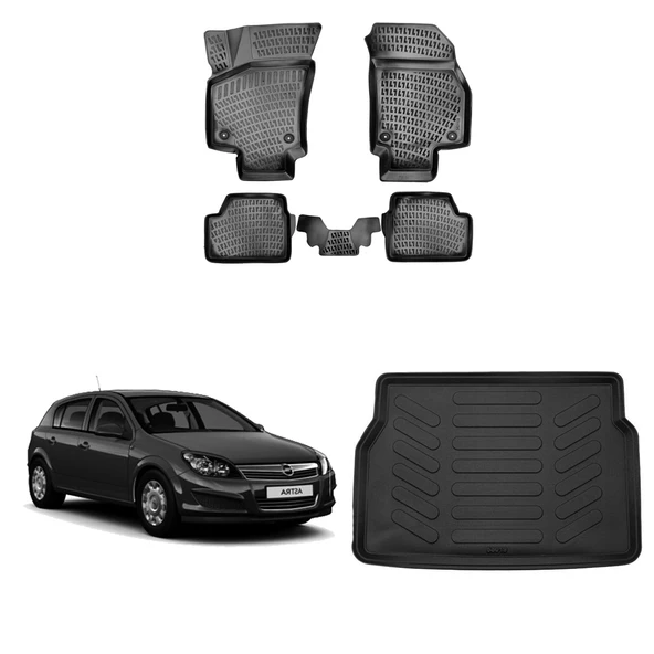 Opel Astra H Hb  2004-2010 3D Havuzlu Paspas ve Bagaj Havuzu Siyah ürün görseli 1