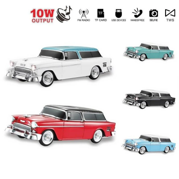 Nostaljik Ledli Chevrolet Araba Fm Radyolu Bluetooth Hoparlör Speaker Ws-1955Bt Sıyah ürün görseli 1