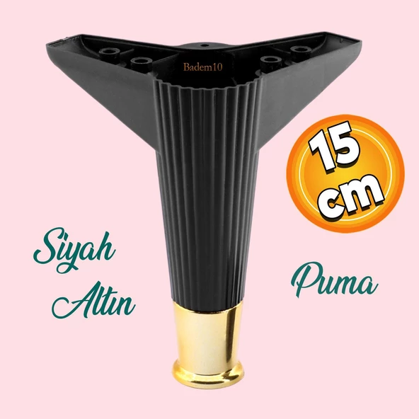 Elista Mobilya Ayağı Sehpa Tv Ünitesi Ayakları Yükseltici 15 Cm Siyah Altın ürün görseli 1