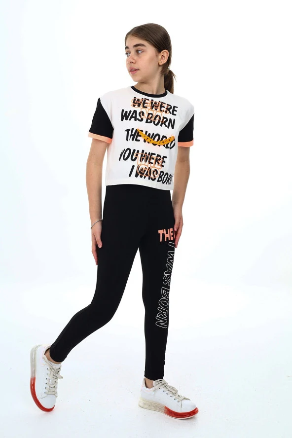 Kız Çocuk Taytlı-Crop-Bloklu-Alt-Üst Takım 9-14 Yaş 8006 ürün görseli 1