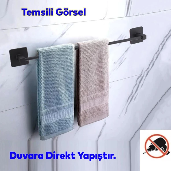 Yapışkanlı Tuvalet Lavabo Banyo Mutfak Havlu Standı Askısı Paslanmaz Metal Siyah Bez Havluluk Uzun 40 cm ürün görseli 1