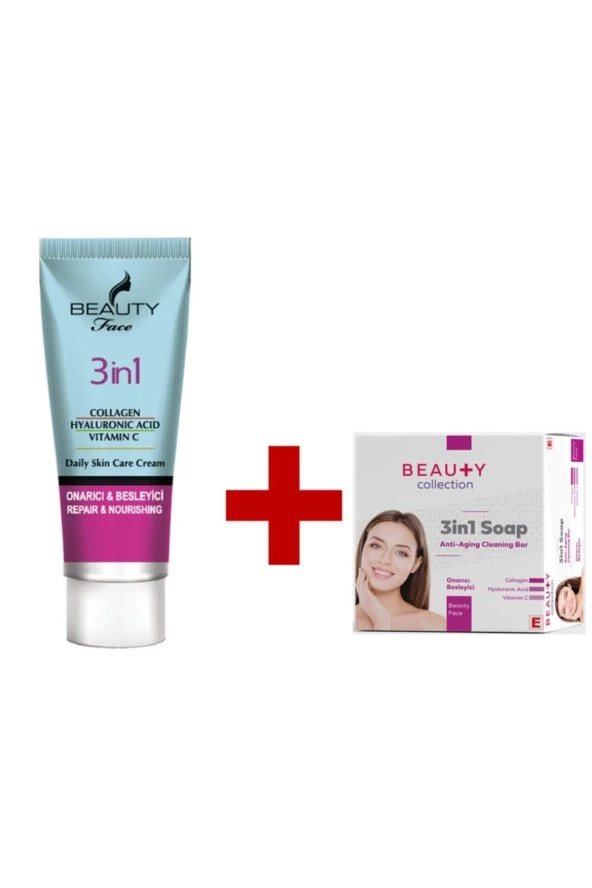 Beauty Collection Beauty Face Collagen + Hyaluronic Acıd + Vitamin C Bakım Kremi+b. Collection 3in1 Anti-aging Sabun ürün görseli 1