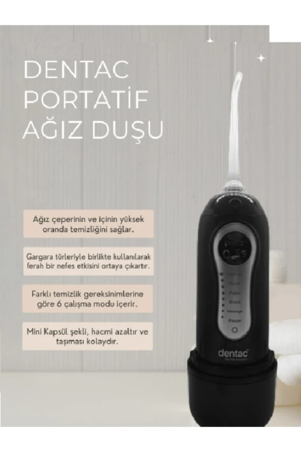 Dentac Portatif Şarj Edilebilir Ağız Temizleme Duşu Siyah ürün görseli 1
