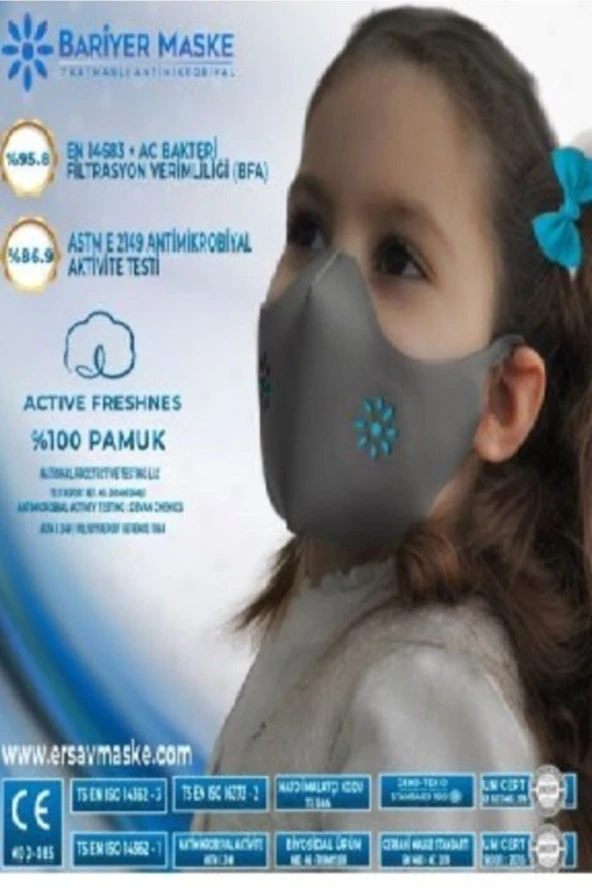 Ersav Kız&Erkek Çocuk Maskesi Yıkanabilir Bariyer Maske 4-8 yaş ürün görseli 1
