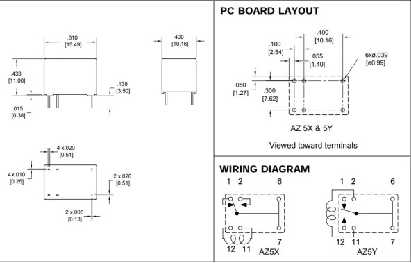 5V Tek Kontak Röle Az5Y-1C-5D - Resim 2
