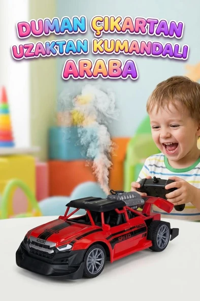 Uzaktan Kumandalı Yarış Arabası 1:18 Ölçek Şarjlı Işıklı Sesli ve Duman Çıkaran Oyunca Araba ürün görseli 1