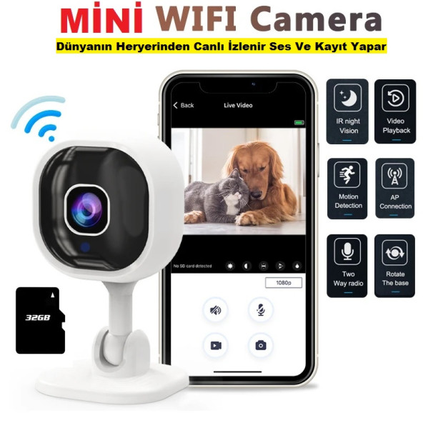 Mini Wifi Kamera + 32GB Hafıza Kart ile Birlikte ürün görseli 1