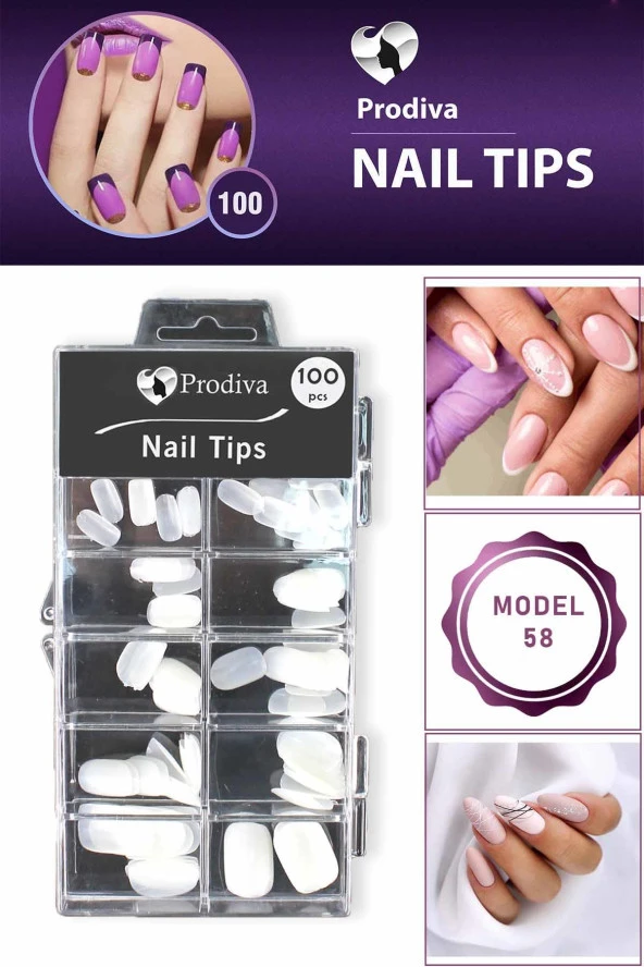 Prodiva 100'lü Kutulu Takma Tırnak - Nail Tips 58 No ürün görseli 1