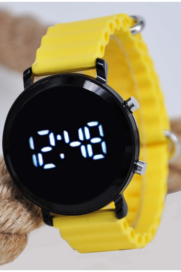 Sarı Renk Silikon Kordonlu Tuşlu Led Unisex Kol Saati SU-903 ürün görseli 1