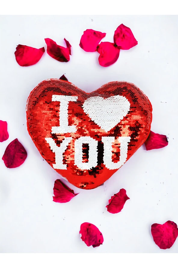 Sevgiliye Eşe Hediye I Love You Yazılı Çift Yön Pullu Yastık 20x19 Cm SU-YST001 ürün görseli 1