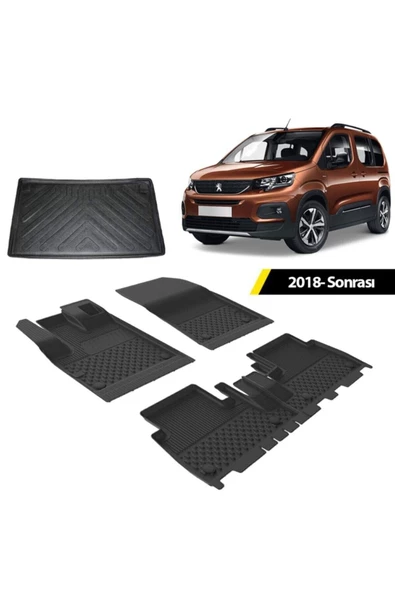 Peugeot Rifter 2019+ 4.5D Sahler Paspas 3D Bagaj Havuzu Rizline Siyah ürün görseli 1
