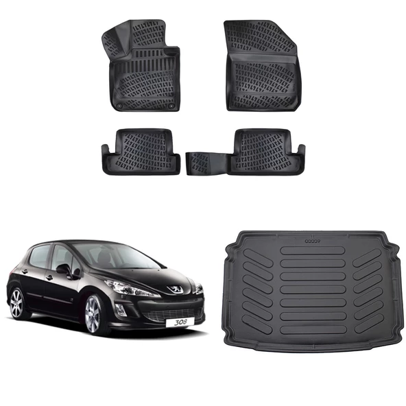 Peugeot 308  2008-2013 3D Havuzlu Paspas Siyah ve Bagaj Havuzu Siyah ürün görseli 1