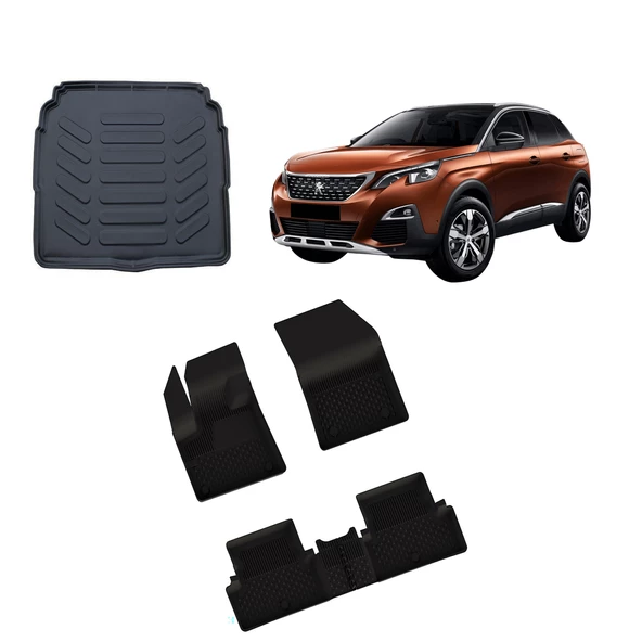 Peugeot 3008  2016+  4.5D Havuzlu Paspas ve Rizline 3D Bagaj Havuzu Alt Konum Siyah ürün görseli 1