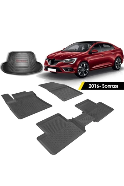 Renault Megane 4 Sedan 2016 Sonrası Sahler 4.5D Paspas Rizline 3D Bagaj Havuzu Set ürün görseli 1