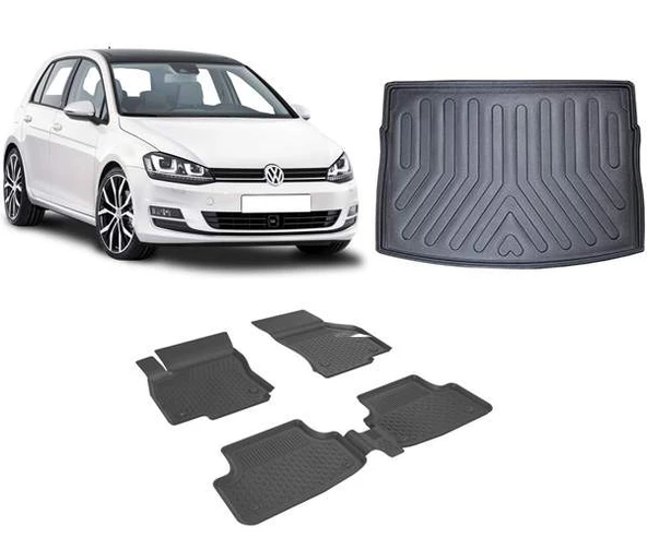 Volkswagen Golf 7-7.5 2013-2020 4.5D Havuzlu Paspas 3D Bagaj Havuzu Set ürün görseli 1