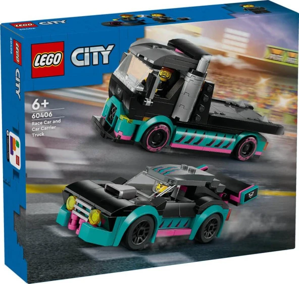 LEGO City 60406 Race Car and Car Carrier Truck ürün görseli 1