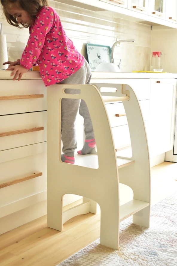 Ahşap Çocuk Öğrenme Kulesi Montessori Mutfak Aktivite Kulesi ürün görseli 1