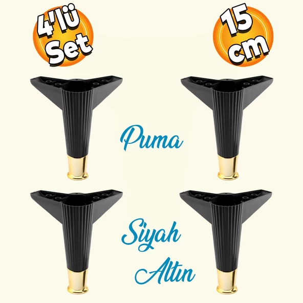 Elista Mobilya Ayağı Sehpa Tv Ünitesi Ayakları Yükseltici 15 Cm Siyah Altın 4 Adet ürün görseli 1