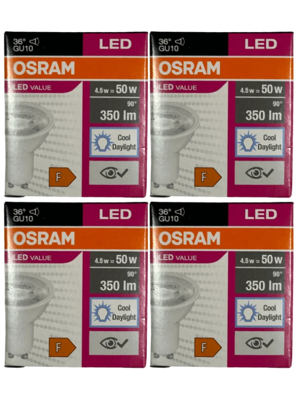 Osram Par16 4.5W (50W) 6500K (Beyaz Işık) GU10 Duylu Led Spot (4 Adet) ürün görseli 1