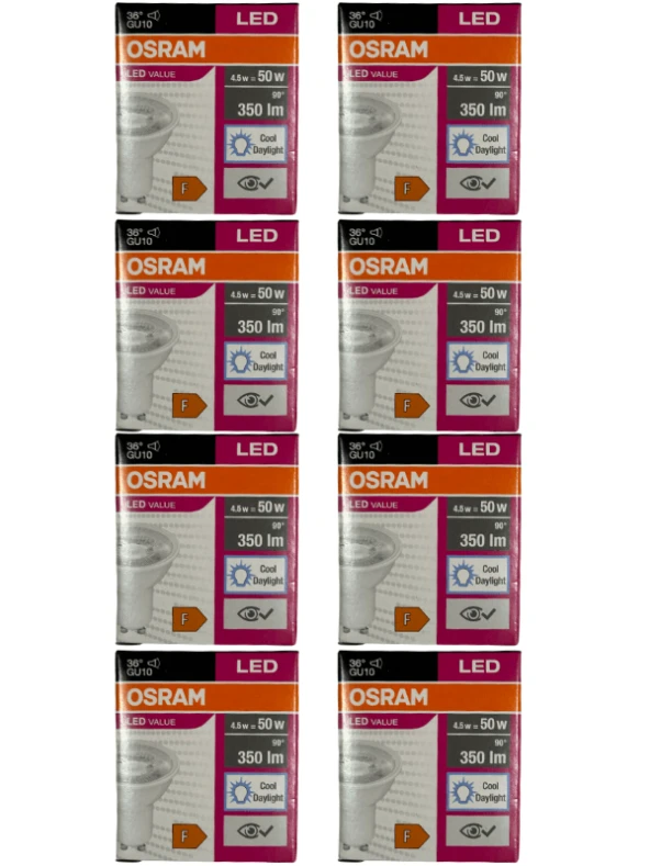 Osram Par16 4.5W (50W) 6500K (Beyaz Işık) GU10 Duylu Led Spot (8 Adet) ürün görseli 1